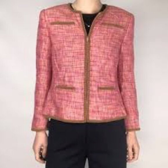 Carlisle Pink Brown Tweed Zip Front Blazer Jacket Women’s Size 18 - Picture 1 of 8